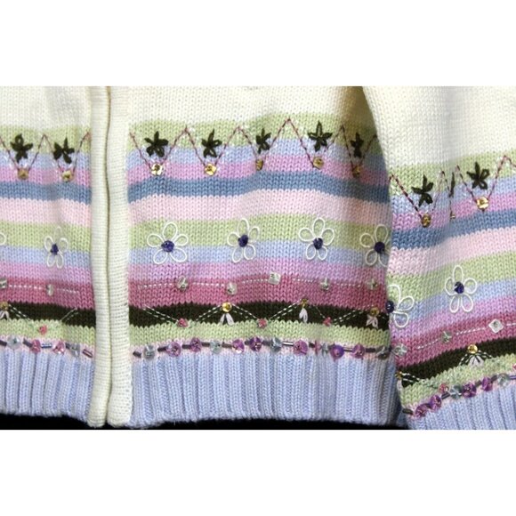 NWT 2005 Gymboree Winter Princess Zip Cardigan Sweater White Flower Stripes Chev - Picture 4 of 6